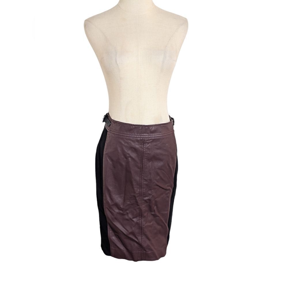 Ann Taylor Burgundy and Black Faux Leather Pencil Skirt